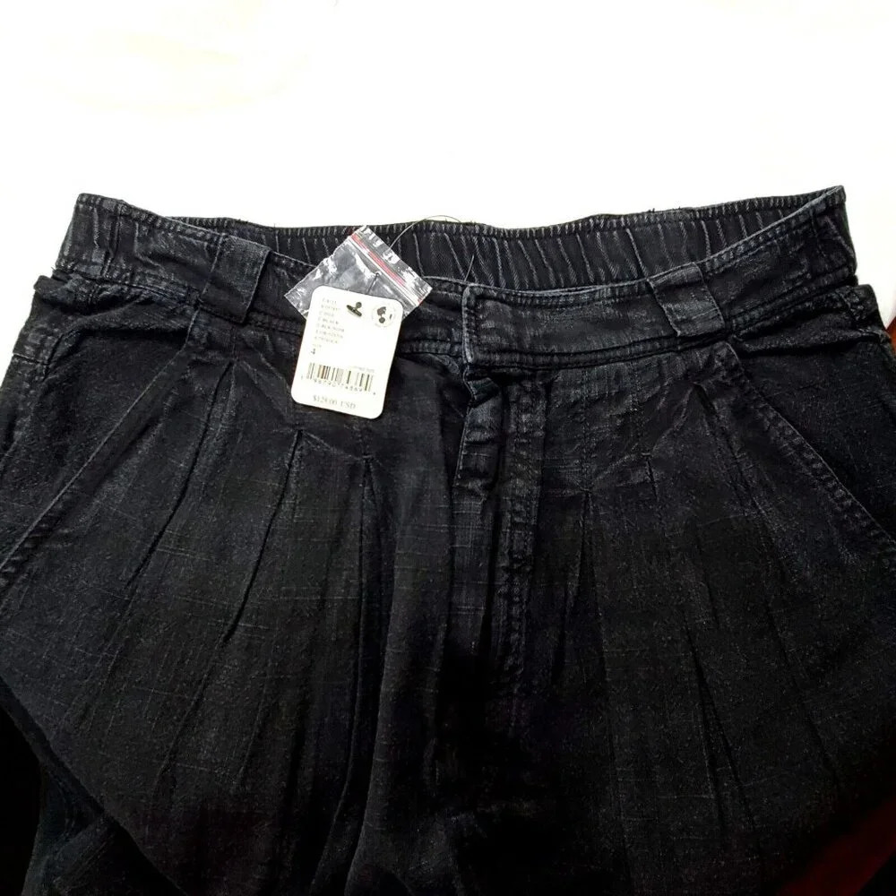 NWT Free People size 4 Linen Trouser Black Wide Leg - Picture 4 of 10